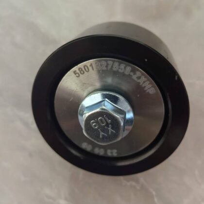 Black belt tensioner pulley with hex bolt center, stamped part number 5801327558