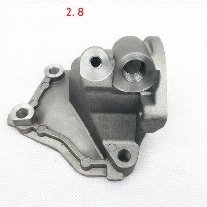 Aluminum thermostat housing with mounting bracket and ports, metal gray finish