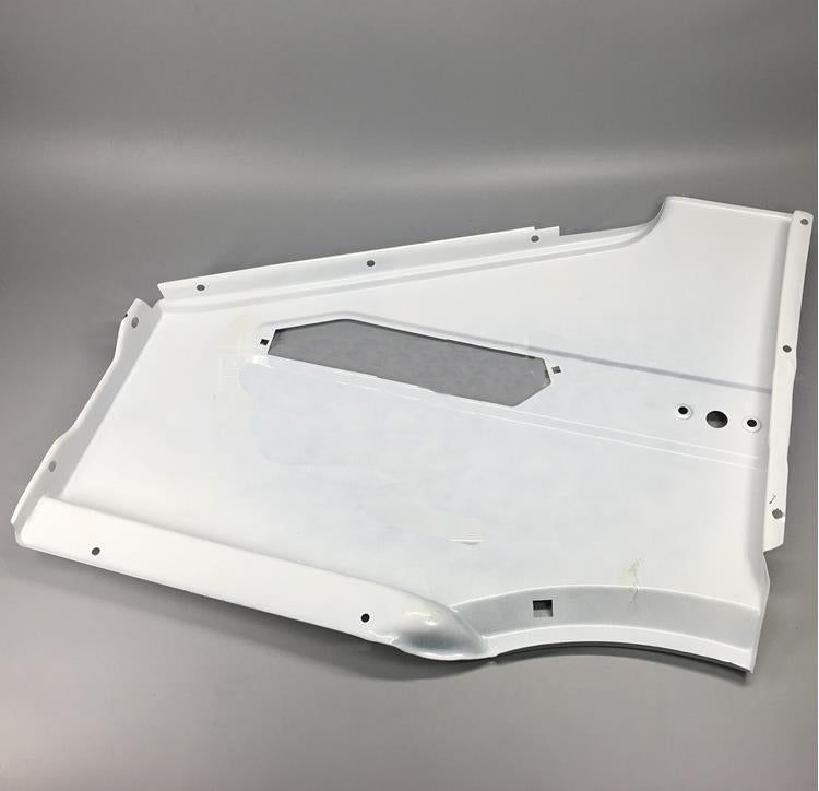 White front fender outer panel with large opening and curved wheel-arch section