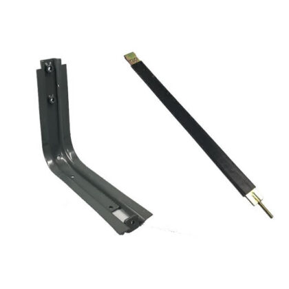 Black fuel tank bracket and strap set, with mounting holes and metal pin