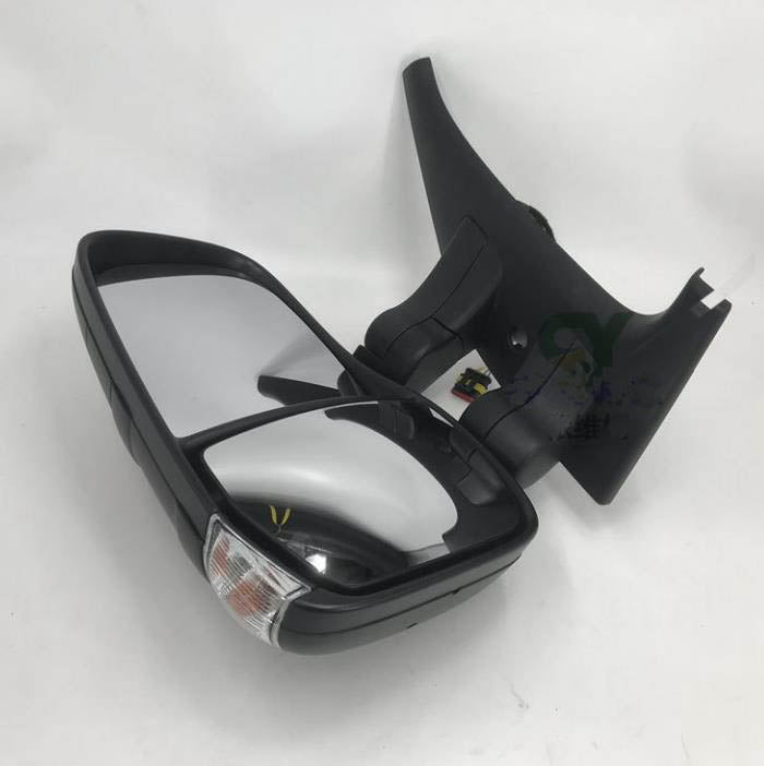 Black side rearview mirror with reflective glass and mounting arm