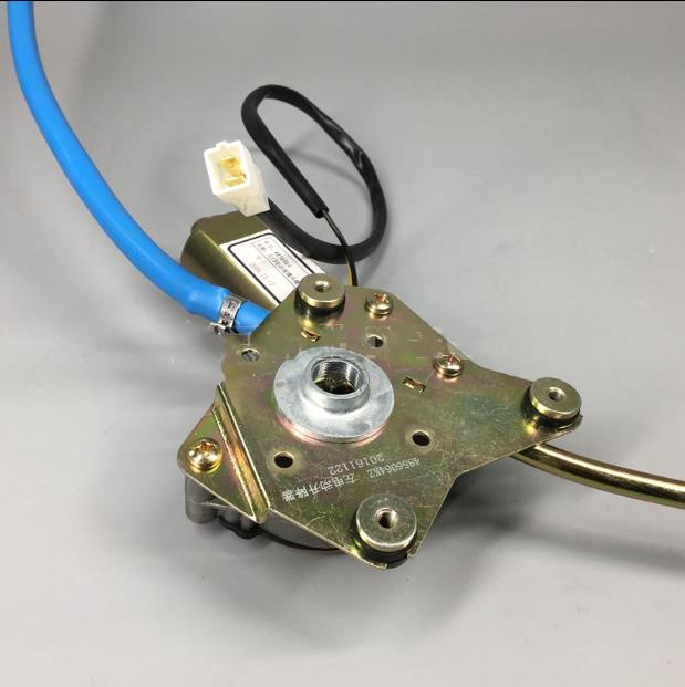 Electric window regulator motor assembly with metal bracket and blue/black wires