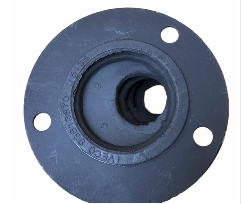 Dust cover assembly with dark blue rubber flange, circular opening, three holes