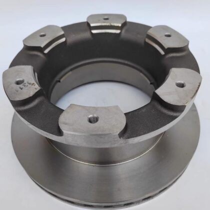 Rear brake disc rotor with silver braking surface and four mounting holes, front view by SUONAMA