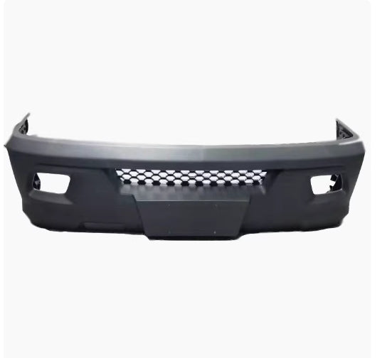 Front bumper cover with lower grille openings, black plastic