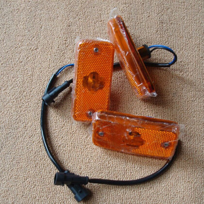 Amber side marker lamp set with wiring harness and mounting clips