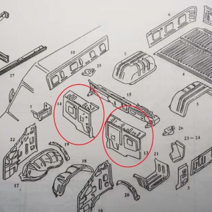 Metal cowl panel welding assembly diagram with bracket components