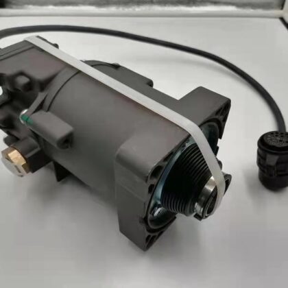 Truck clutch actuator with cable and electrical connector, dark gray metal housing