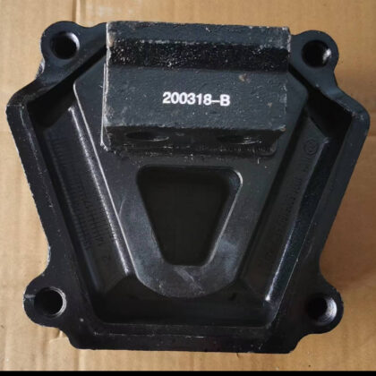 Black engine mount support bracket with four mounting holes, stamped 200318-B.