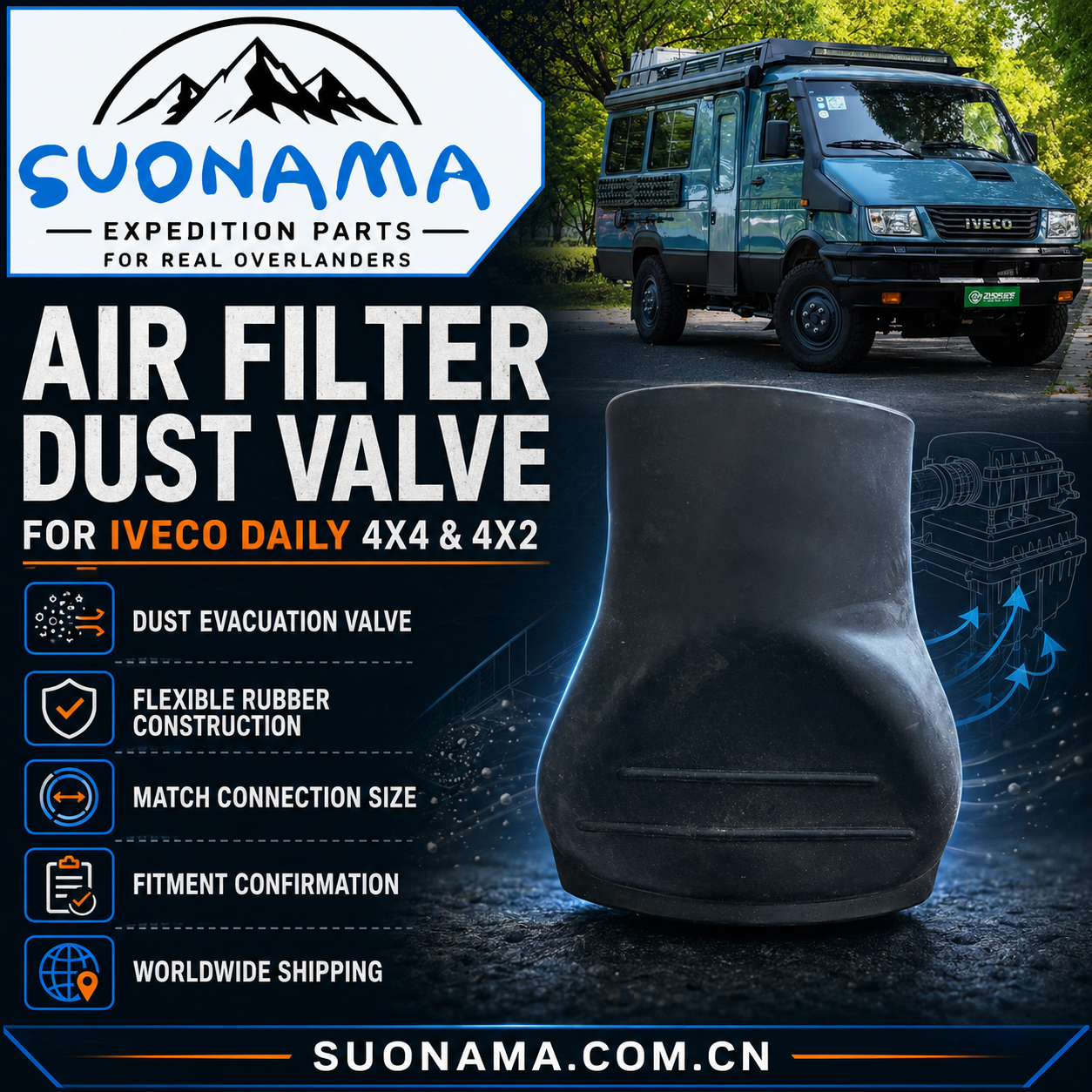 Air Filter Assembly Dustproof Air Valve for Iveco Daily 4x4 4x2 by suonama