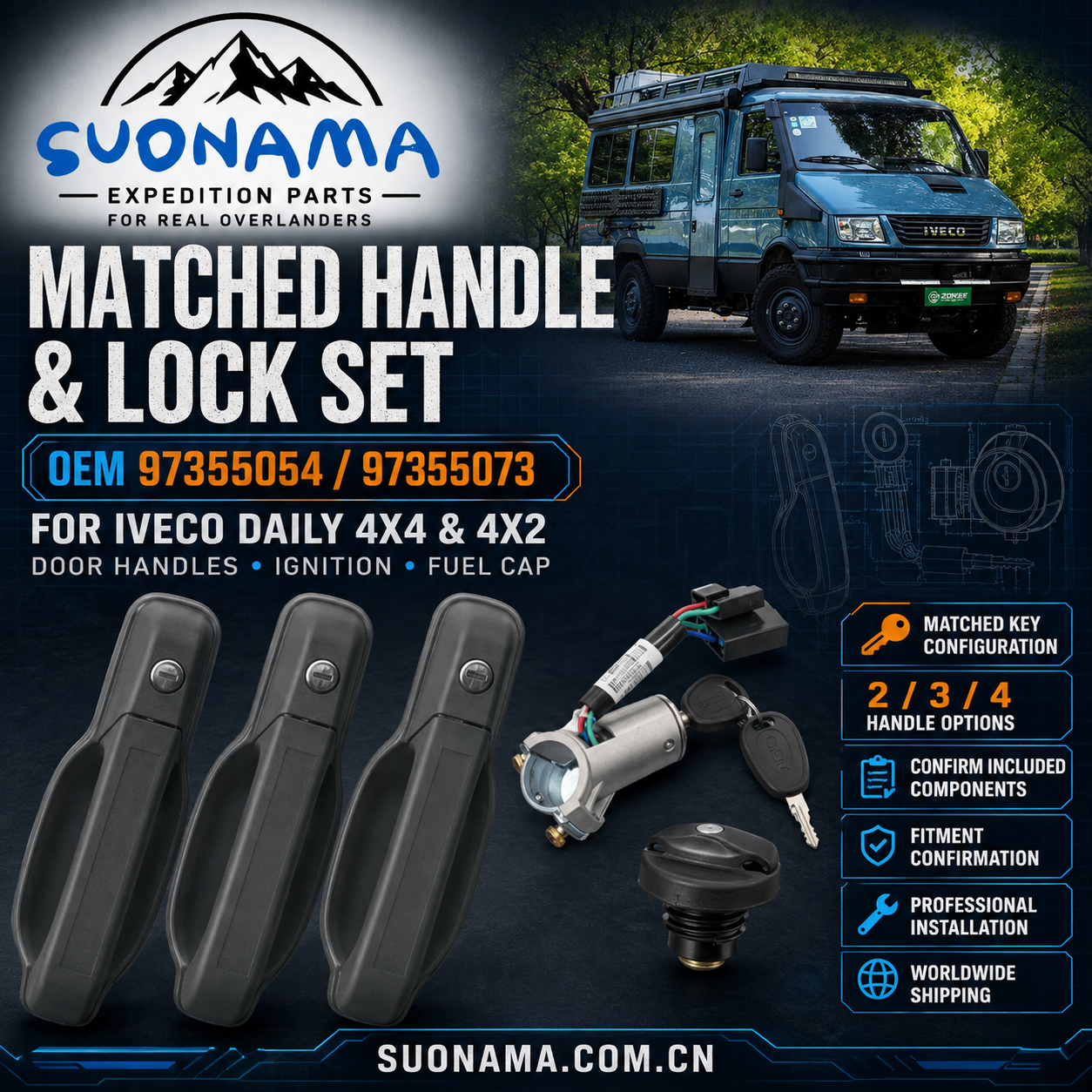 Door Handle with Ignition Oil Tank Cover Set 97355054 97355073 for Iveco Daily 4x4 4x2 by suonama