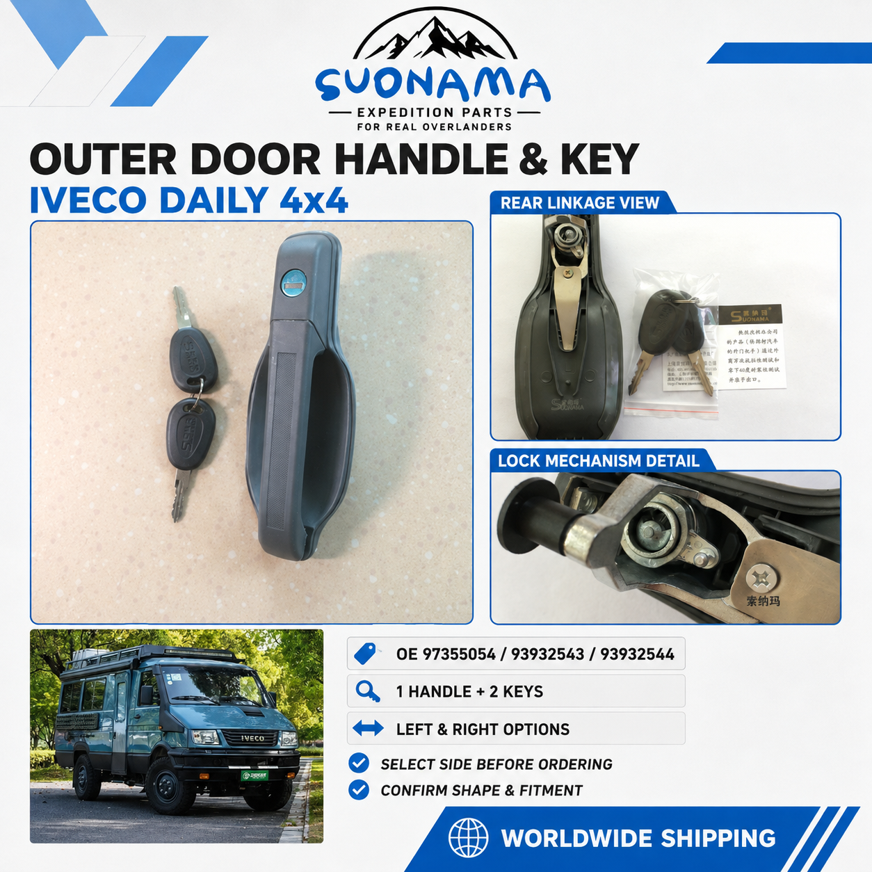Outer handle with key assembly 97355054 93932543 93932544 for Iveco Daily 4x4 | SUONAMA