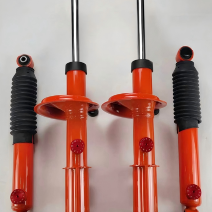 Adjustable shock absorbers set, red bodies with black springs, four pieces