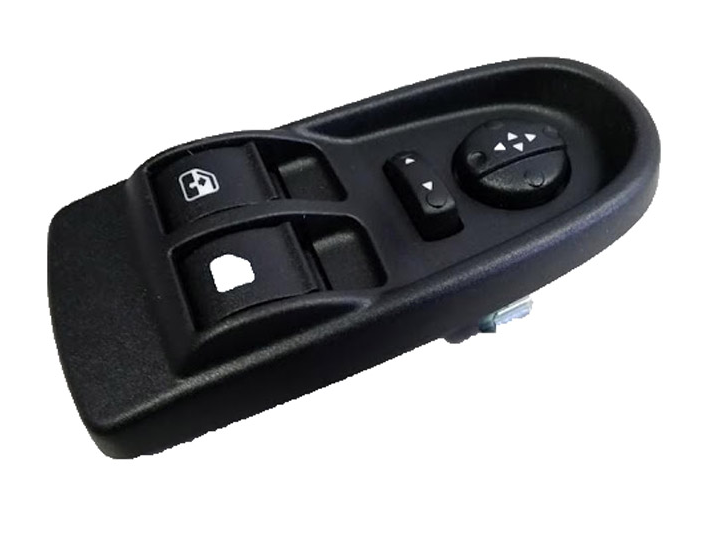 Black window control switch panel with lock and arrow buttons