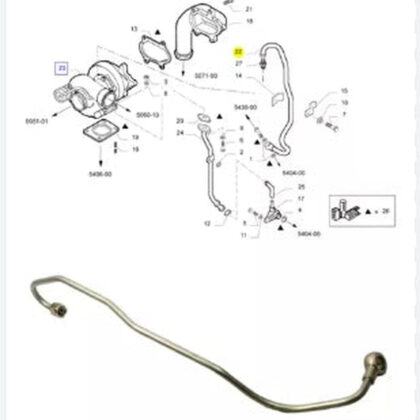 Curved metal charge oil pipe with two threaded end fittings