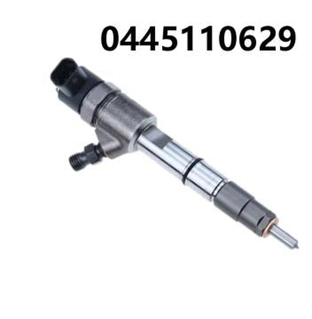 Common rail injector with black connector and metal nozzle, part 0445110629