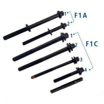 Set of black cylinder head bolts with flange-style heads, different lengths
