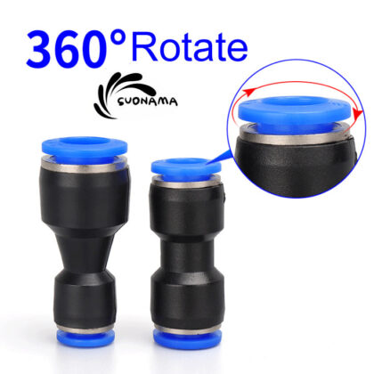 Black and blue pneumatic quick air fitting coupler with push-lock ends