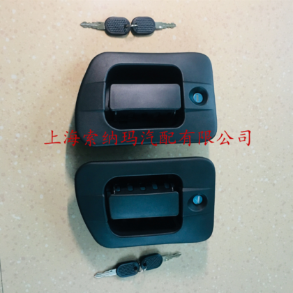 Truck front exterior door handle set, black outer levers with key cylinders