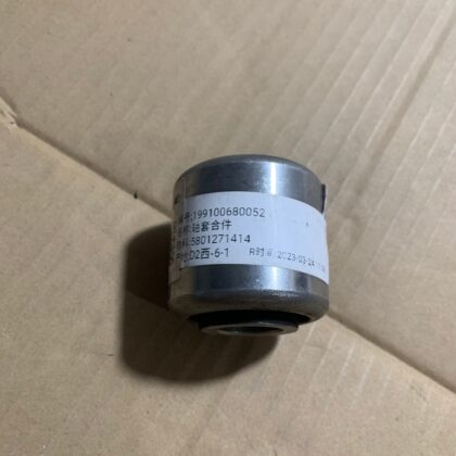 Metal shaft sleeve assembly with circular end and white barcode label on top