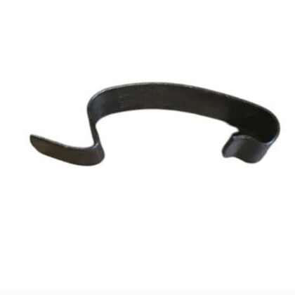 Black heater retaining clip with curved spring arms and U-shaped base
