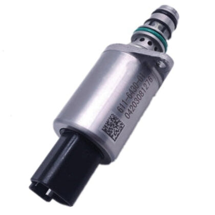 Hydraulic pump solenoid valve with gray metal body and black electrical connector