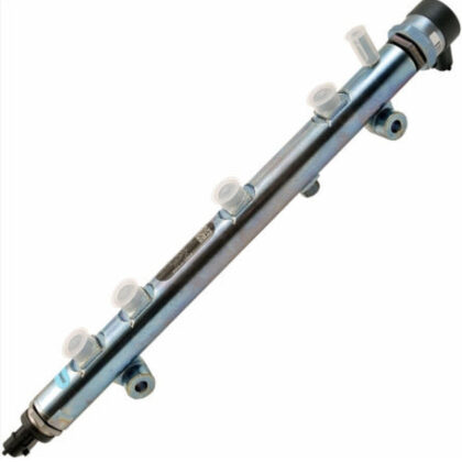 Metal injection fuel rail with mounting brackets and end sensor port