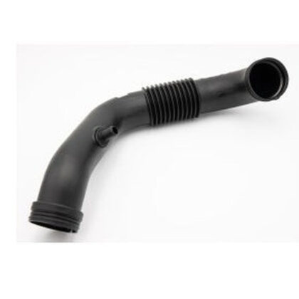 Black L-shaped intake hose with ribbed section and round air filter end