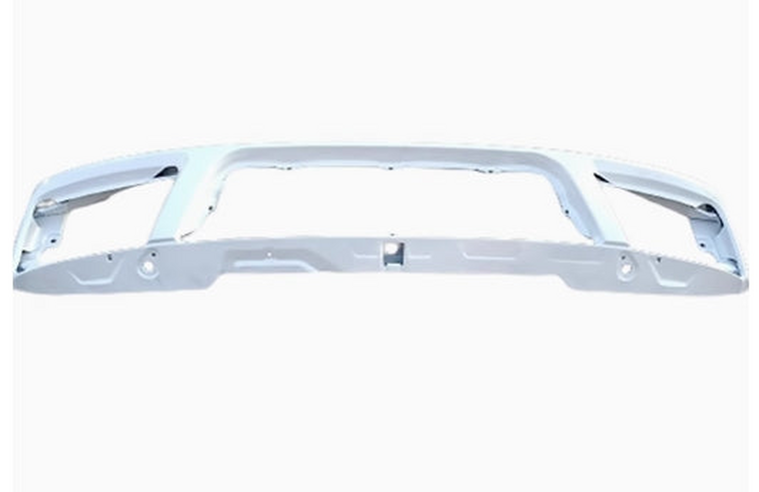 White front bumper section panel with mounting holes and bracket tabs