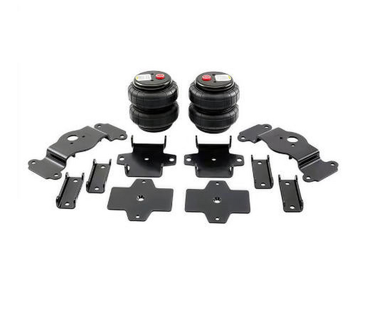 Dual rear air springs with black mounting brackets and metal plates, hardware included