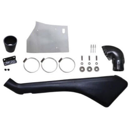 Snorkel intake kit parts: black intake tube, elbow, clamps, mounting hardware