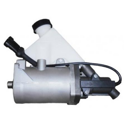 Truck clutch cylinder with metal body and attached hydraulic hoses and fittings