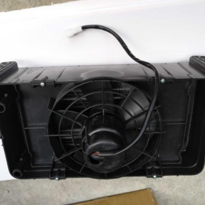 Black auxiliary air heater with front cooling fan and vented casing
