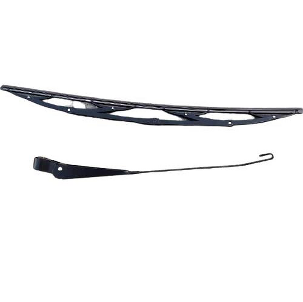 Windshield wiper blade and wiper arm set, dark gray/black, with mounting holes