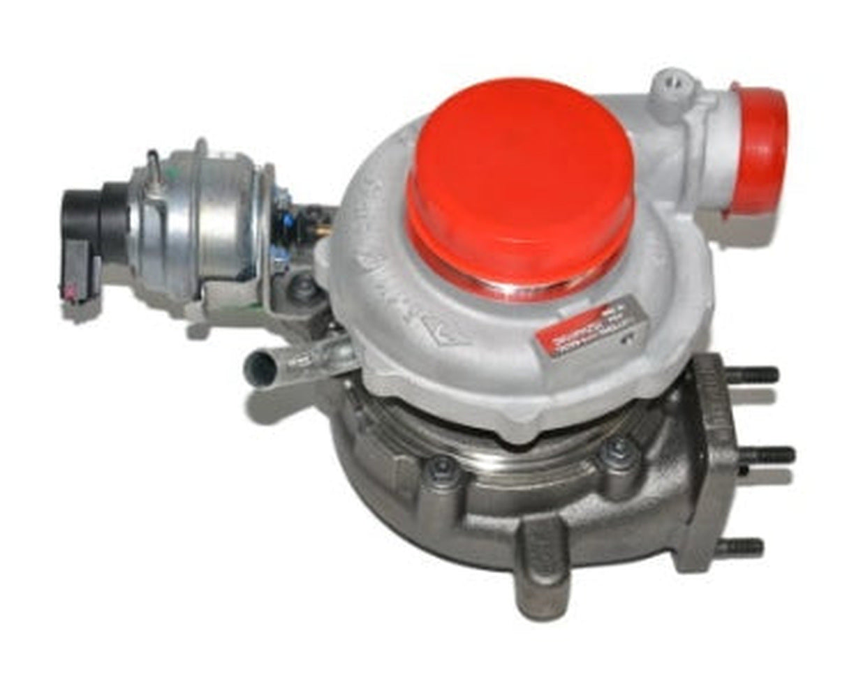 Turbocharger with silver housing and large red inlet cap