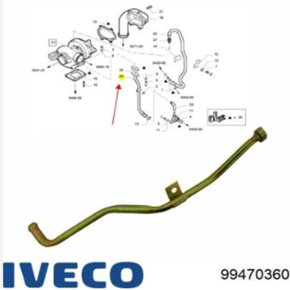 Turbocharger oil inlet tube 99470360, olive green with mounting bracket