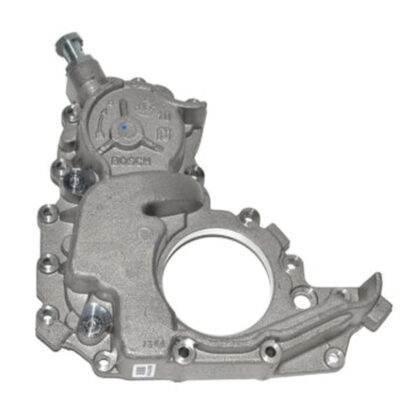 Vacuum pump housing with inlet port and mounting bolts, metallic gray